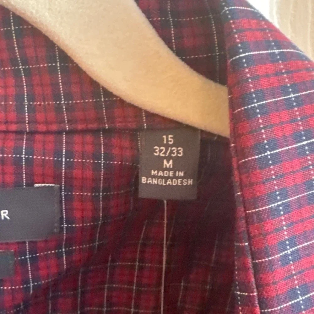 Tommy Hilfiger Mens Slim Fit Stretch Dress Shirt Cherry Red Plaid 15 32/33 M NEW